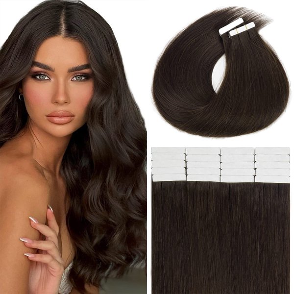 Lacer Hair Extensions Tape in Human Hair Dark Brown Virgin Hair Invisible Tape in Hair Extensions Real Human Hair for Black Women 50g 20pcs 18 Inch