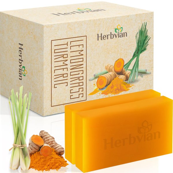 2 PCS Natural Vietnamese Turmeric & Lemongrass Soap Bar, Turmeric Soap For Face and Body, Back Acne Body Soap, Anti-Acne Cleansing Healthy Skin, Mosquito Repellent Soap, Bath Soap Bars
