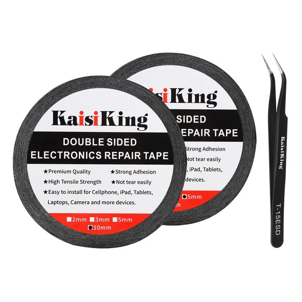 Kaisiking 5mm / 10mm x 50M Double Sided Adhesive Tape LCD Touch Screen Tape Phone Repair Tape with 1 Tweezers for Cell Phone, iPad, Tablets, Laptops, Camera, LCD Screen