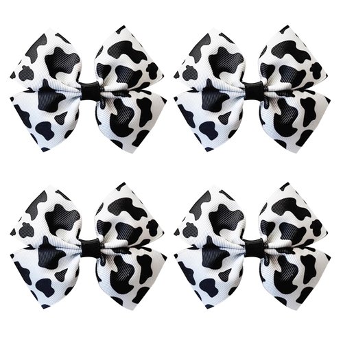 4Pcs Cow Print Hair Bow Clips for Girls Moo Cow Bows Alligator Clips Barrettes Hair Accessories for Toddler Children Kids Cowgirl Country Birthday Party Costume Accessory Girls Hair Accessories Gift