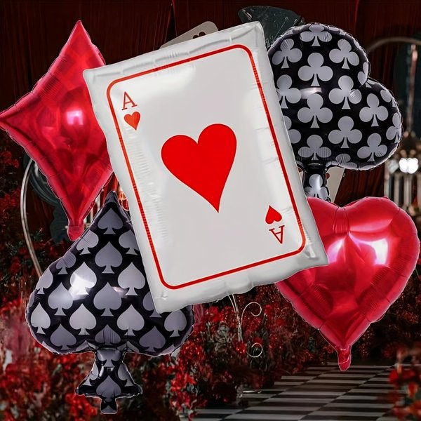 5 pcs,Poker Casino Balloon Decoration,Red Peach Plum Blossom Square Balloons, Poker Themed Photography Props Balloons,Birthday Wedding Christmas Decoration Balloon,Poker Events, Casino Night Birthday