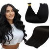 Full Shine Genius Weft Extensions Straight Human Hair Sew In Extensions Hand Tied Weft Human Hair Black Hair Extensions Silky Hair Weft Hair Extensions Black Real Hair Extensions Sew In 50G 16 Inch