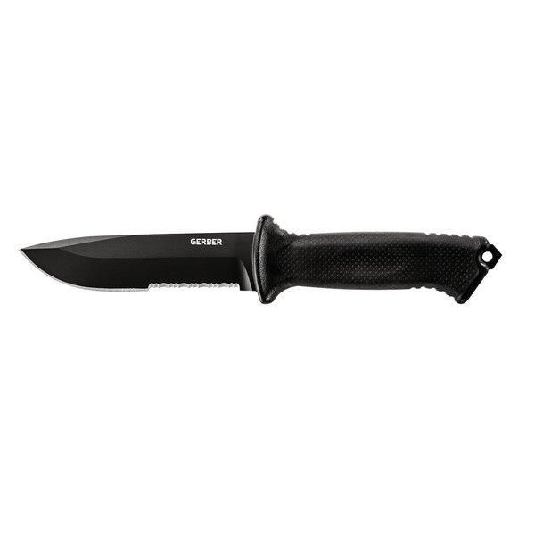 Gerber Gear Prodigy Survival Tactical Knife - Full Tang, Serrated Edge Knife - American Steel Blade - Molded Soft-Grip - with Protective MOLLE Sheath - Black