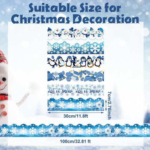 Seajan 6 Pcs 197 ft Winter Bulletin Board Borders Christmas Bulletin Board Borders Classroom Decorations Snowman Snowflake Penguin for School Classroom Office Chalkboard Christmas