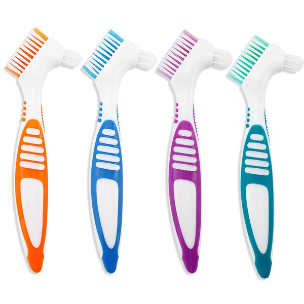Bnapott 4PCS Premium Denture Cleaning Brush Toothbrush, Multi-Layered Bristles Portable Toothbrush Double Sided Brush for Denture Care (Blue, Purple, Green, Orange)