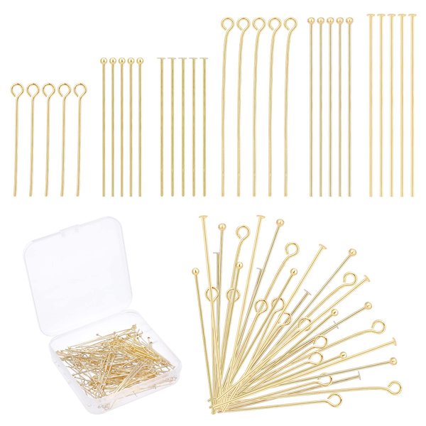PH PandaHall 18K Gold Jewelry Making Pins Head Ball Pins Open Eye Pins Flat Head Pins 3 Sizes Jewelry Eye Pins Findings for DIY Craft Earring Bracelet Jewelry Making Accessories Supplies, 30/35/45mm