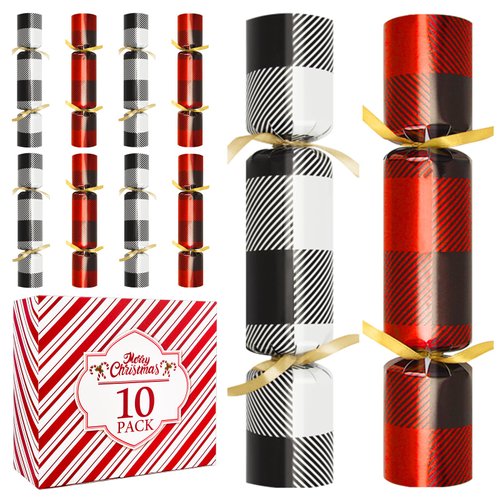 10PACK Christmas Party Favor 10‘’ No-Snap Table Favors with Prize Joke Gifts for Adults Kids Party Supplies Dinner Decorations British English Holiday Games Red Black White Buffalo