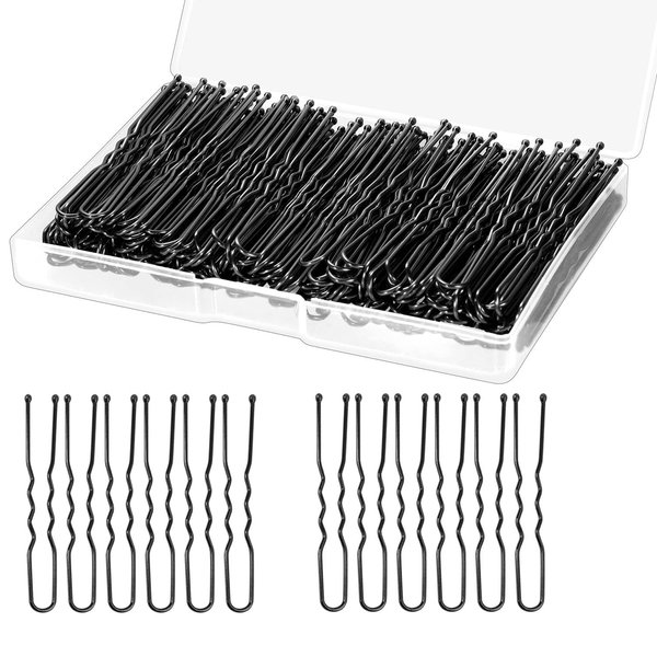 U Shaped Hair Pins,200Pcs 2.4Inches Hair Pins for Buns Hair Bun Pins Bun Hair Pins With Storage Box Stocking Stuffers for Women Girls and Wedding Hairstyles (Black)
