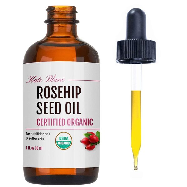 Kate Blanc Cosmetics Rosehip Oil for Face & Skin (1oz, Organic, Pure, Cold Pressed) Rosehip Seed Face Oil for Facial & Gua Sha Massage