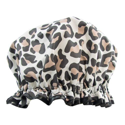 The Vintage Cosmetic Company | Shower Cap | Double Layer - Polyester Satin Top, Waterproof PEVA Lining | Use w/Conditioning Treatments & Applying Make-up | One Size Fits All | Leopard Print