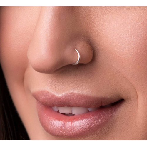 Tiny Silver Nose Ring - Snug 7mm Hoop 18 Gauge Piercing – Dainty 925 Sterling Silver Nose Piercings – Body Jewelry Piercing Hoops – Gift Ready Purchase
