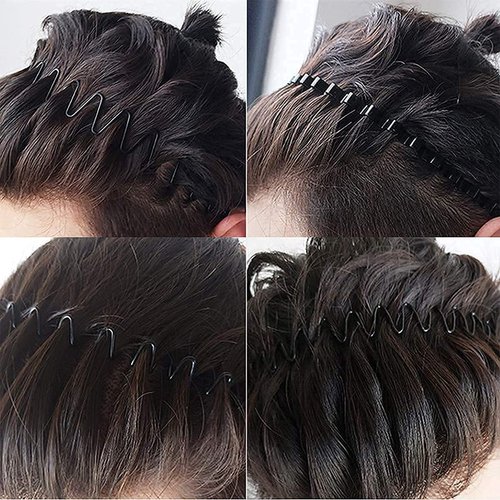 Metal Headbands for Men/Women, 90s headband Japanese Headband hair bands men Metal Band Comb Headband Wavy Hairband Spring Hair Hoop, Metal Unisex Male/Female Elastic Non-slip Hair Band, 6 Pack