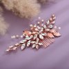 Teyglen Bridal Wedding Hair Combs Flower Rhinestones Crystal Side Hair Comb Gold Silver Leaf Crystal Bride Hair Accessories for Women Bride Girls (Rose Gold)