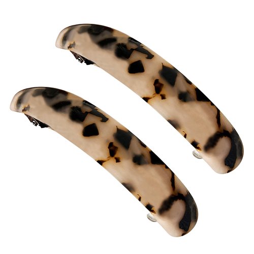 3.7 Inches Skinny Curved Tortoise Shell Hair Barrettes for Thick Hair Acrylic French Barrettes Chic Ponytail Hair Clips for Styling Long Hair,2pcs (Light Brown)