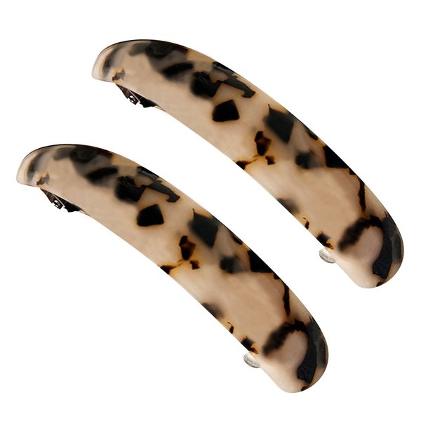 3.7 Inches Skinny Curved Tortoise Shell Hair Barrettes for Thick Hair Acrylic French Barrettes Chic Ponytail Hair Clips for Styling Long Hair,2pcs (Light Brown)