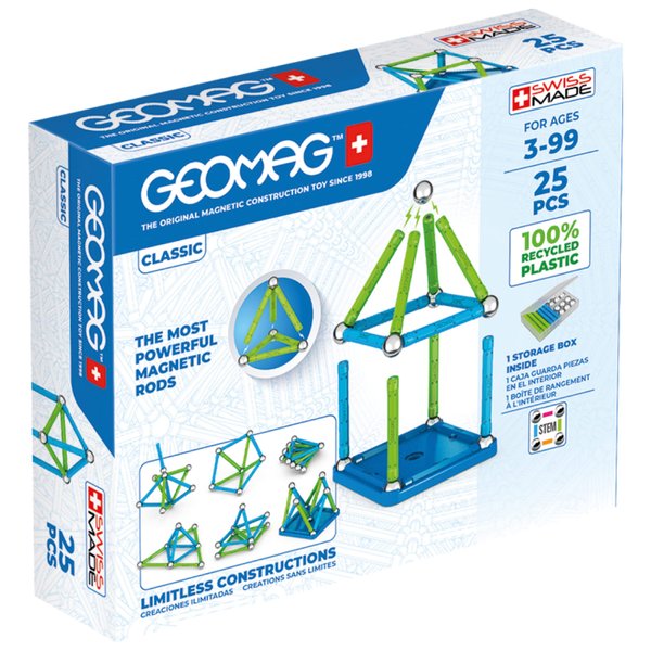 Geomag Magnetic Toys Classics 25-Piece Building Set for Kids Ages 3-99 | Swiss-Made STEM & STEAM Authenticated Educational Toy Made from 100% Recycled Plastic | Creative Learning Play