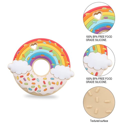 AmazingM Rainbow Donut Sensory Chew Teether for Boys and Girls,Food Grade Silicone Safety Chewy Teething Toy for Kids with Autism, ADHD,Oral Motor,Teething,Biting Needs