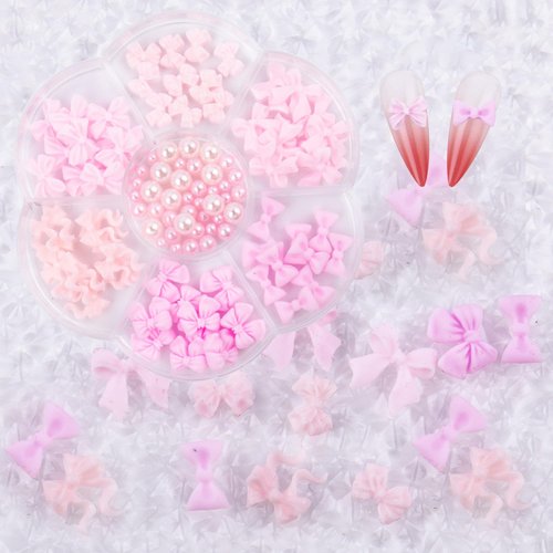 Bow Pearl Nail Charms 3D Bow Knot Nail Art Charms Set 1 Box Colorful Bowknot Nail Stud Rhinestones Crystal Cute Nail Stones Acrylic Nail Decorations for Woman Girls Nail Accessories（Style3）