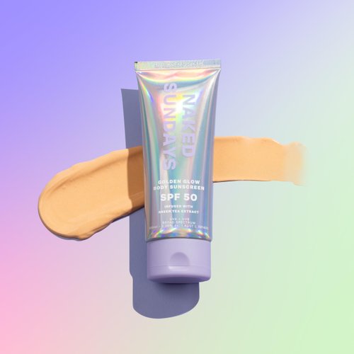 Naked Sundays SPF50 Golden Glow Body Sunscreen Broad Spectrum SPF 50 Sunscreen, Glowy, Shimmering, firming, non transfer SPF50 UVA/UVB Body Sunscreen