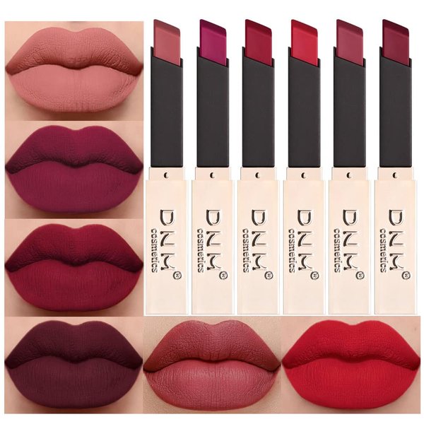 evpct DNM 6Pcs Dark Ruby Red Mauve Plum Purple Nude Beige Matte 24 Hour Lipstick Set for Women Waterproof Long Lasting 24 Hours Lipstick