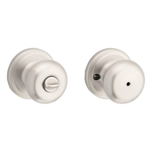 Kwikset Juno Interior Privacy Door Knob with Lock, Door Handle For Bathroom and Bedroom, Satin Nickel Keyless Turn Lock Doorknob, with Microban Protection
