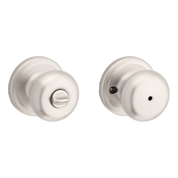 Kwikset Juno Interior Privacy Door Knob with Lock, Door Handle For Bathroom and Bedroom, Satin Nickel Keyless Turn Lock Doorknob, with Microban Protection