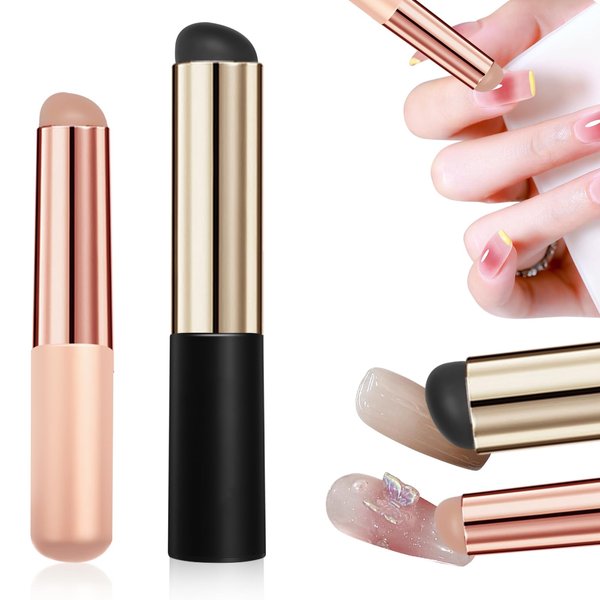 2Pcs Silicone Nail Brush Ombre Nail Brush, Silicone Nail Tools Reusable Nail Art Brushes for Gel Polish, Nail Polish Brush Applicator Sticks Portable Nail Gradient Brush Manicure DIY Tool (Black/Pink)