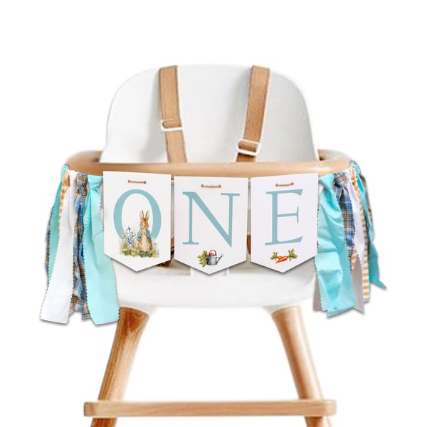 MUWEOL Peter Rabbit High Chair Banner - First Birthday Party Highchair Banner,Easter Peter Rabbit Party Supplies For Girls And Boys,Baby Shower Decorations (rabbit banner)