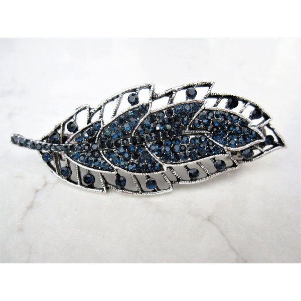 Blue gray silver leaf crystal hair clip barrette bridal hair clip