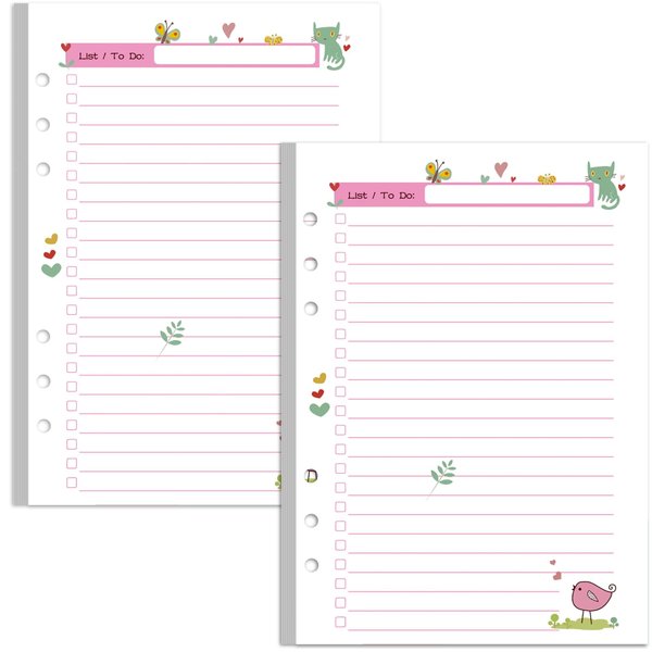 Rancco A5 Planner Inserts to Do List, 90 Pages Colorful 6-Ring Loose-leaf Planner Refills w/Binder Divider, Zipper Pouch, Ruler, Index Tab for Personal Journal, Filofax, Double-sided,Undated,5.5×8.3"