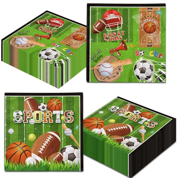 Sports Themed Birthday Party Supplies,40PCS Sports Theme Basketball Football Dinner Napkins All Star Birthday Paper Napkins for Sports Birthday Party Decoration