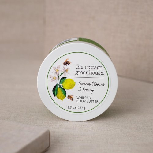 The Cottage Greenhouse Lemon Blooms & Honey Body Butter, 5.5 oz., Shea Butter, Aloe, Honey & Avocado Oil, Body Lotion for Women, Hydrating & Smooth Body Moisturizer