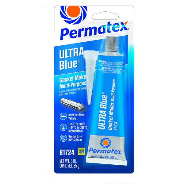 Permatex 81724 Sensor-Safe Ultra Blue RTV Silicone Gasket Maker, 3 oz. Tube
