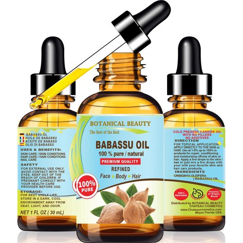 Botanical Beauty BABASSU OIL 100% Pure Natural REFINED Cold-Pressed Carrier Oil 1 Fl oz 30 ml for Face, Skin, Body, Hair, Lip, Nails. Rich in Vitamin E, Vitamin C
