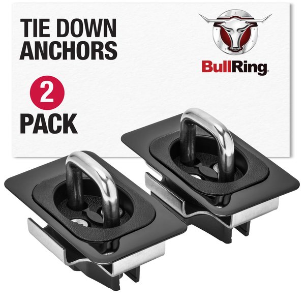 Bull Ring Retractable Flush Fit Truck Bed Tie Down Anchors, built for 1995-2021 Dodge Ram & 2014-2019 Tundra Crew Max, Rail Cap Trim Required to Install, 1,000lbs. Rated Capacity (1 Pair)