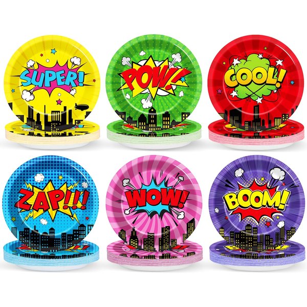 60 Pcs Super Theme Hero Party Plates for Super Theme Hero Birthday Party Decorations 9in Super Theme Hero Party Paper Plates Disposable Super Theme Hero Party Plates for Hero Birthday Party Supplies