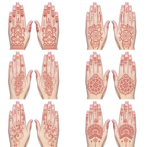 6 Sheets Henna Stickers Brown Waterproof temporary hand tattoo stickers Red Ink Henna Tattoo For Women Wedding Party Festivals, & Parties Decoration