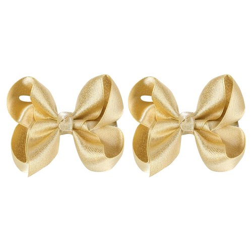 3-Inch Boutique Hair Clips for Baby Girls, Toddlers, and Teens - Set of 2 (Gold)