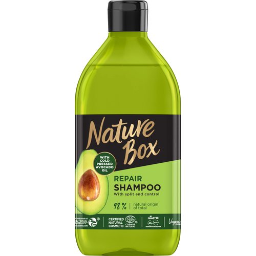 NATURE BOX shampoo with cold pressed avocado oil for deep hair repair and split end control, 385ml, NO SILICONS, NO SULFATES, NO PARABENS