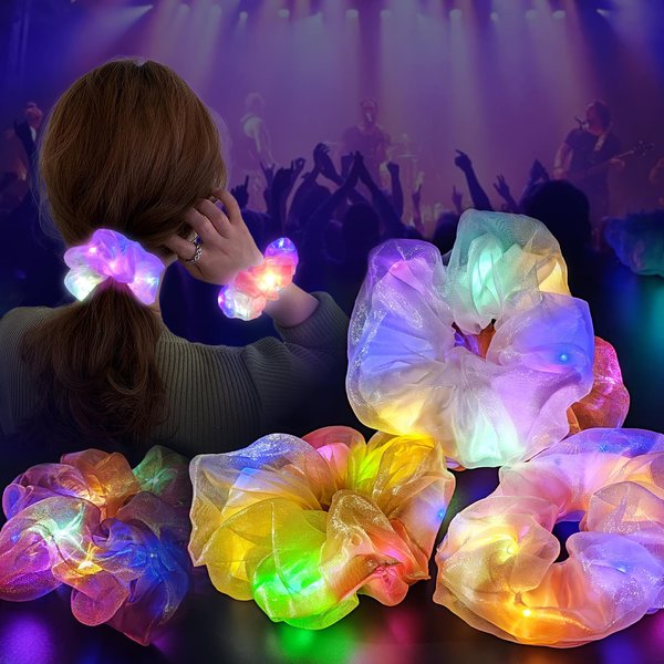 MUYANN Light Up Scrunchies - LED Scrunchy for Women & Girls - Neon, Glow in the Dark Hair Accessories - Hair Ties & Bands -Girl Gifts - Halloween Party Favors & Supplies