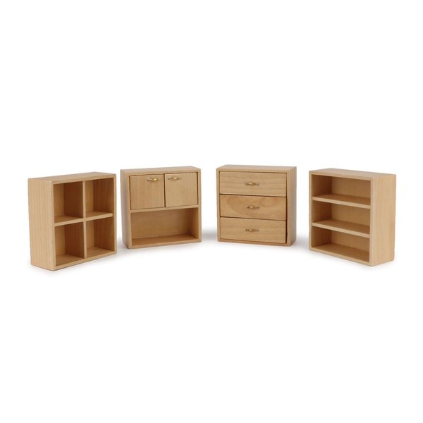 4PCS Miniature Furniture Set Wooden Cabinet Cupboard 1:12 Dollhouse Various Styles Decoration DIY Dollhouse Freely Combinable Furniture Kit Kitchen Bedroom Living Room Display Ornaments (Wood)