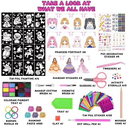 Foil Art Kit for Girls - Foil Art Princesses DIY Coloring Paper Toy, No Mess Art Craft Activity for Kids, Creative Travel Toys, Christmas Birthday Gifts for Ages 3 4 5 6-8 Year Old Girls Toys