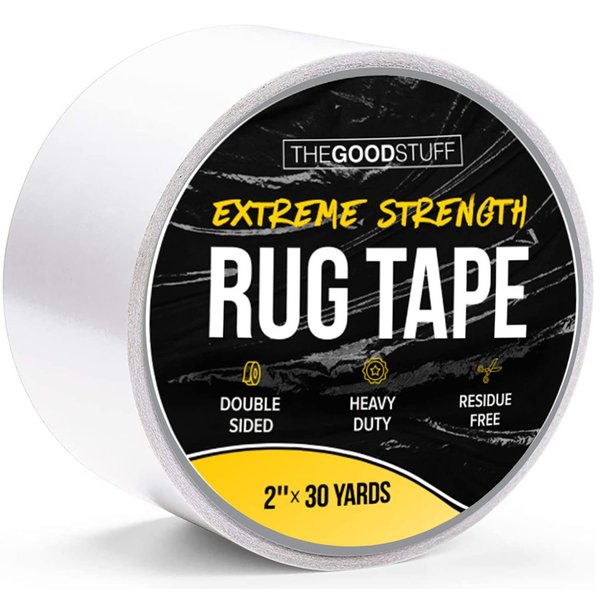 The Good Stuff Double Sided Rug Tape [2 Inch x 30 yd] Secure Area Rugs to Carpets, Laminate, and Hardwood Floors, Easy to Remove and Restick Without Residue or Damage to Rug or Floor