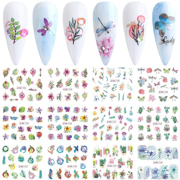 Vezocim Nail Art Stickers Decals, Holographic Flower Nail Water Transfer Decal Designs, Spring Flora Leaf Dragonfly Nail Sticker Acrylic Supplies for Women Girls Manicure Tips Decorations(BN1753-1764)