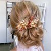 Campsis Rhinestones Bride Wedding Hair Comb Gold Flower Wedding Hair Accessories for Women Leaf Crystal Hair Side Comb for Bridal Bridesmaids