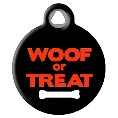 Dog Tag Art Woof or Treat Custom Pet ID Tag for Dogs (Small), Cute, Funny Halloween Dog Tags and Cat Tags, Personalized Dog Tags with Customized Identification Information, Holiday Dog Collar Tags