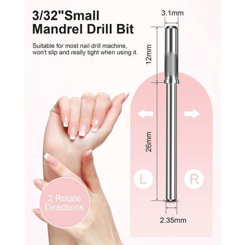 Rolybag Small Mandrel Bits Nail Drill Bits 3.1mm Mandrel Bit for Nail Small Sanding Bands 3/32'' Shank Nail Drill Bit for Electric Drill File Machine Nail Drill Head Manicure Accessory Mandrel, 5pcs