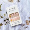 Thanksgiving Press on Nails Pink Fake Nails Short False Nails with Gold Foil Design Maple Leaves Acrylic Nails Autumn Stick on Nails White Gradient Glue on Nails for Women Girls Fall Nail Decor