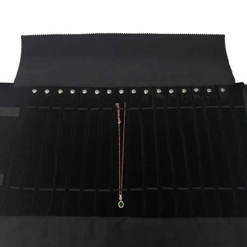 treachi Portable Jewelry Roll Necklace Travel Storage Displays Holder 16 Chain Black Elastic