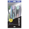 Reach Essentials Toothbrush with Toothbrush Caps, Multi-Zoned Angled Soft Bristles, Contoured Handle, Tongue Scraper, 6 Count